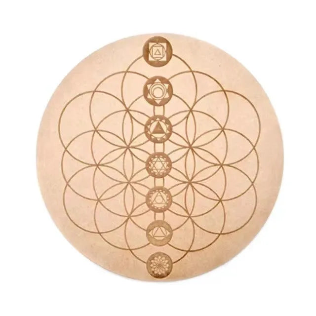 1PCS Chakra Flower of life Natural Symbol Wood Round Edge Circles Carved Coaster For Stone Crystal Set DIY Decor Mats Pads