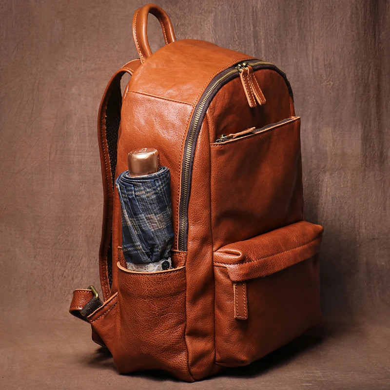 LUOKIR Men's Vintage Genuine Leather Travel Backpack Women's Cowhide College Style School Bag Computer Bags For 15 Inch Laptop