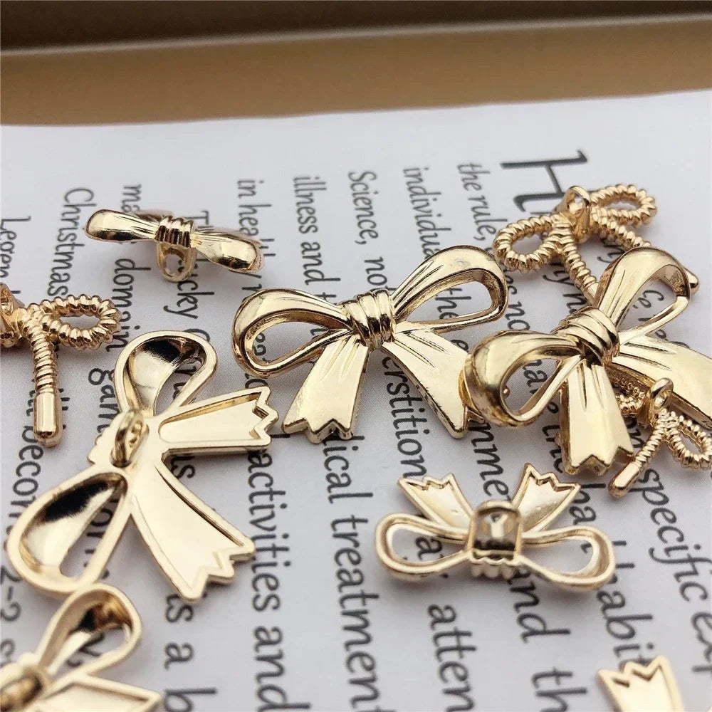 10pcs Golden Bow Shaped Metal Buttons,Sewing Accessories for Clothing Buttons, Suitable for Knitting Sweaters, Dresses, Shirts