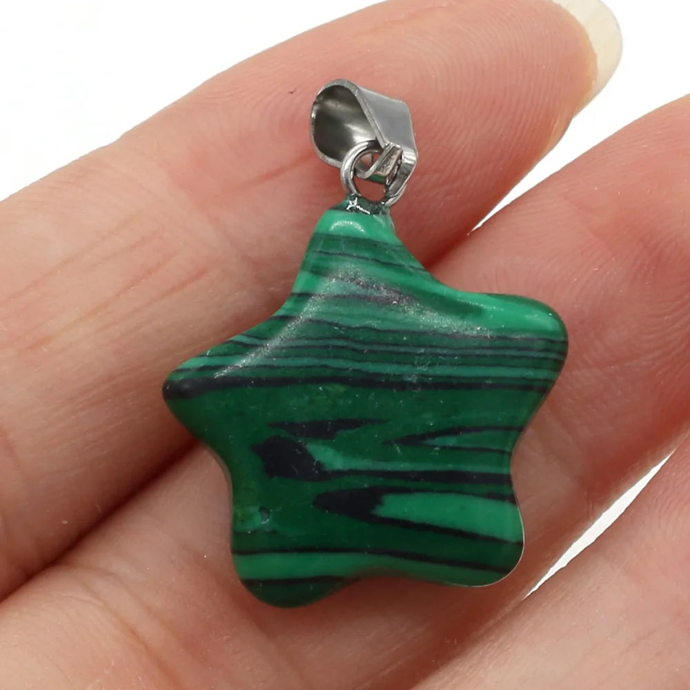 Natural Stone Pendant Rose Quartzs Agate Unakite Pentagram Shape Charms For Making DIY Jewelry Necklace Bracelet Size 20x20mm