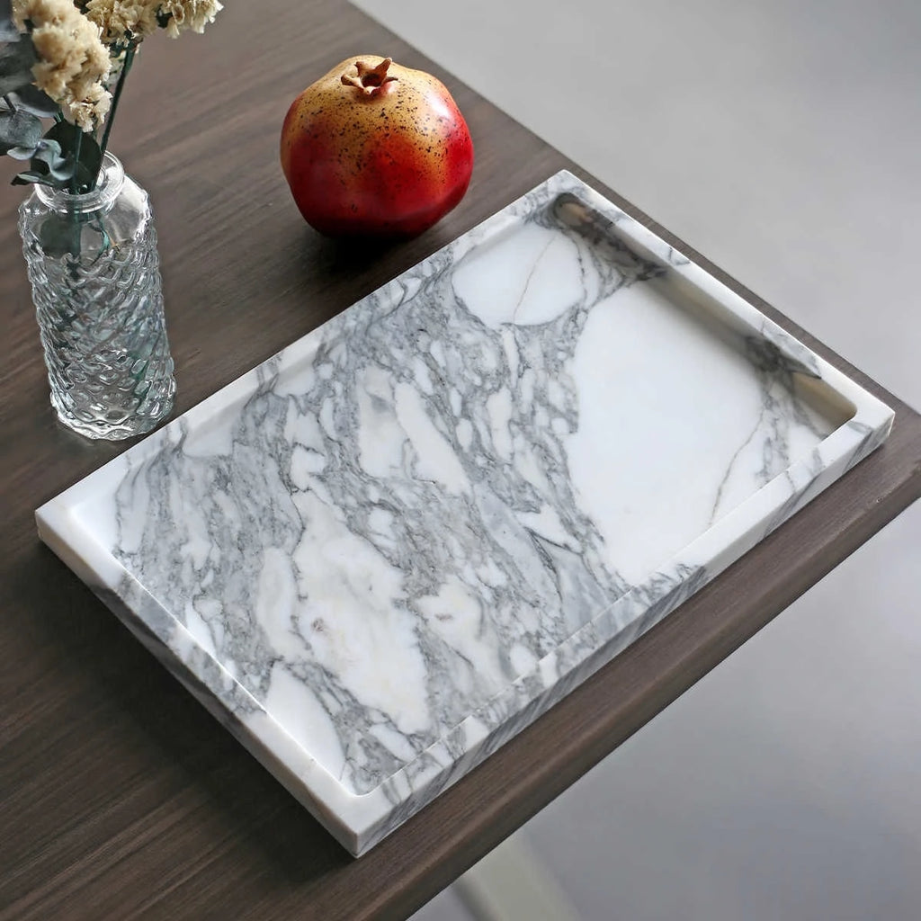 30x20x1.8CM Luxury Calacatta Viola Arabescato Natural Marble Stone Catchall Tray Carving Rectangular Storage Dish Home Decor