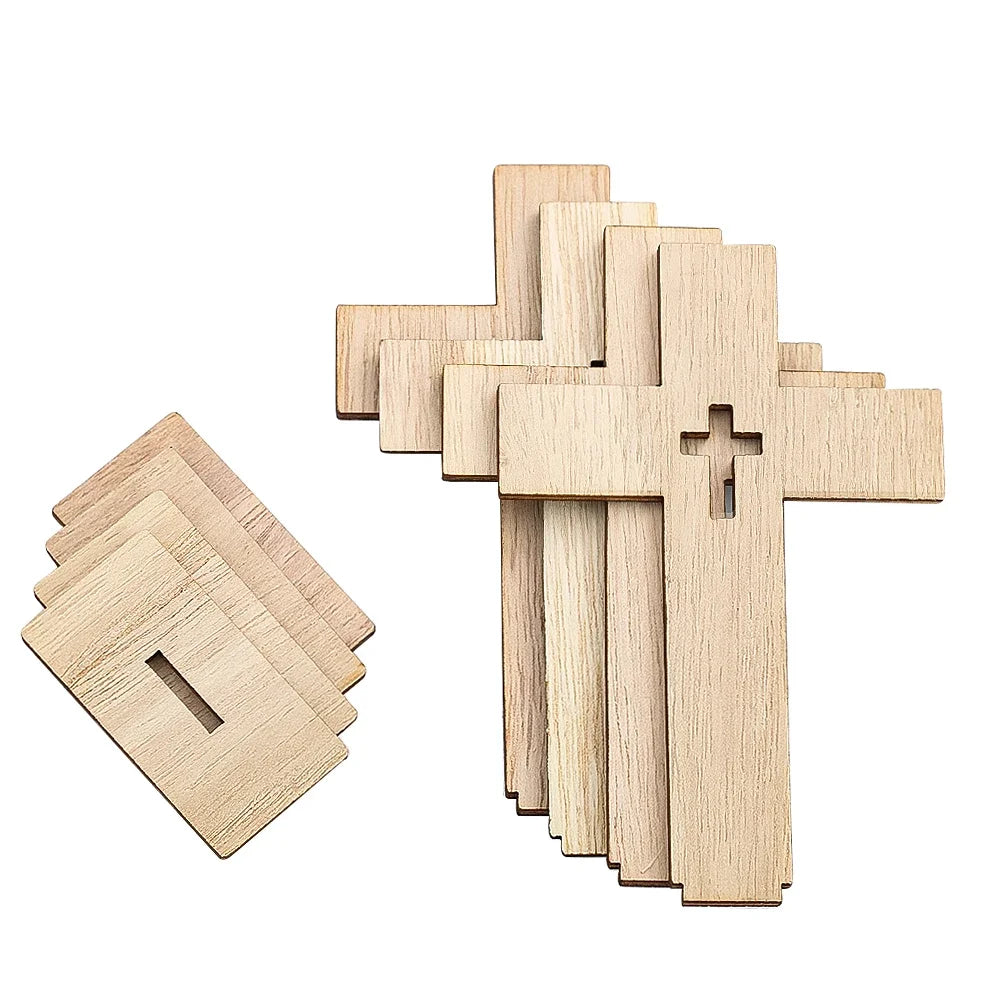 6PCS Wooden Cross Ornament Christian Symbol DIY Craft Decor Natural Wood Standing Cross for Church Home Prayer Festival Gift