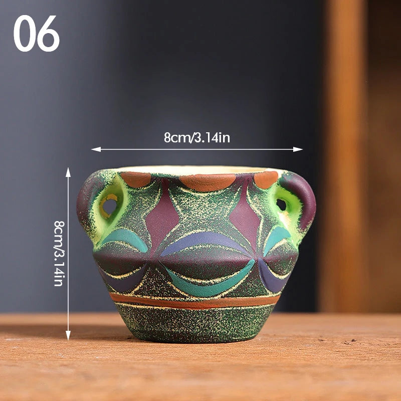 Mediterranean Style Flower Pot Retro Red Pottery Flower Pots Vintage Printed Creative Ceramic Succulent Planters Indoor Outdoor