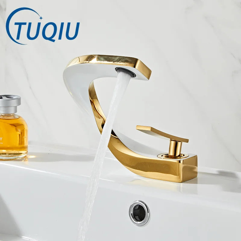 Bathroom Faucet Brass Gold White Bathroom Basin Faucet Cold Hot Water Mixer Sink Tap Deck Mounted White Rose Gold Tap