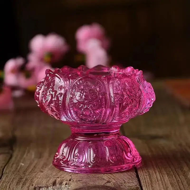 Colorful Glass Lamp New Liquid Butter Lamp Base Ornament Lotus Glass Base Oil Lamp Tribute Candle Pedestal Crafts Home Decoratio
