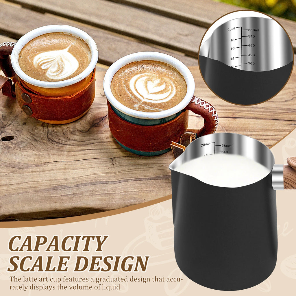 Milk Frothing Pitcher with scale Ergonomic handle Stainless steel safe and durable for Barista Espresso Pitcher