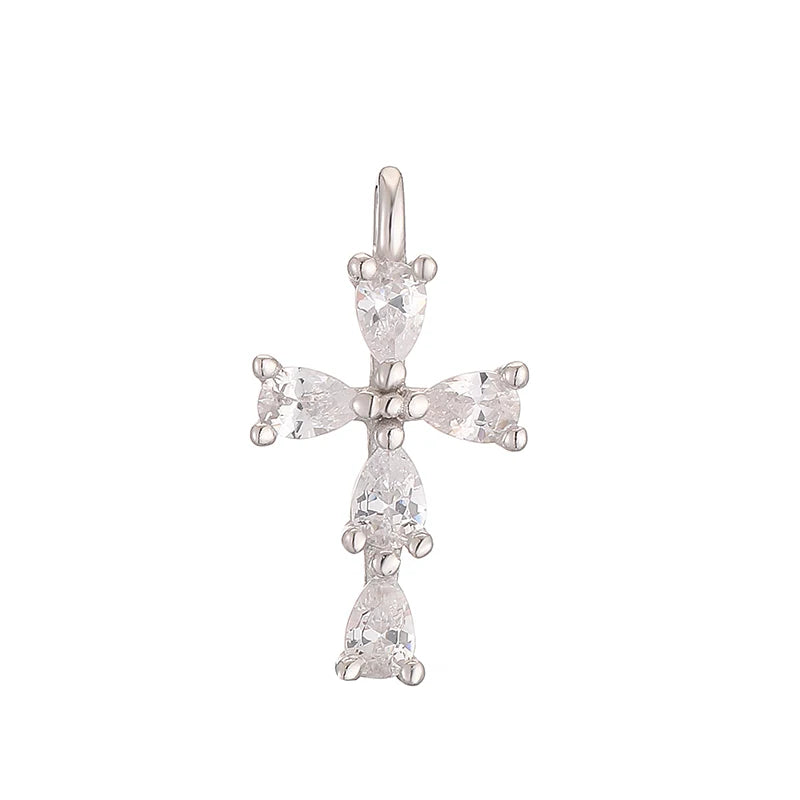 S925 Sterling Silver Cross pendant, inlaid with zircon simple cute charm for women men DIY jewelry SD13