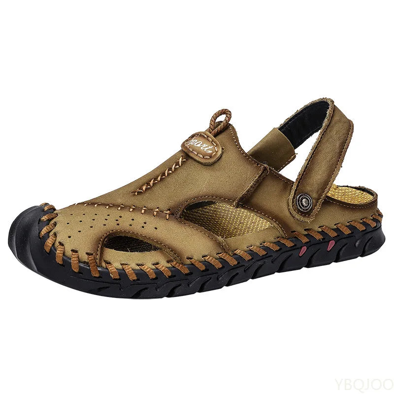 2022 New Summer Men's Sandals Soft Comfortable Breathable Leather Sandals Men Outdoor Beach Sports Sandals Plus Size Men's Shoes