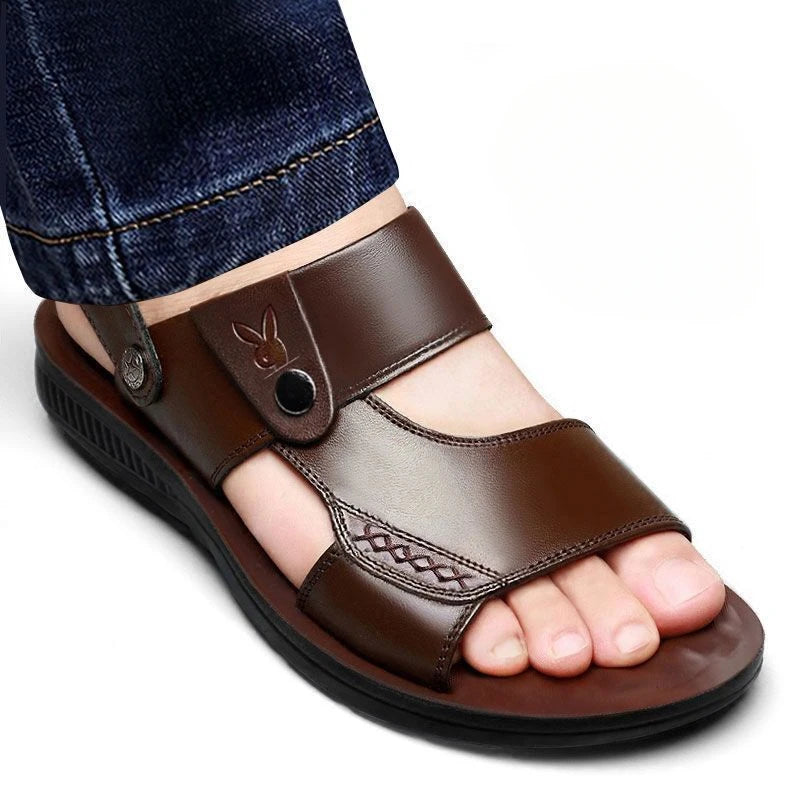 Male Shoe Slippers Genuine Leather Outdoor Trekking Hiking Beach Open Flat Men's Sandal Ankle Wrap Indoor New Arrival Number 41
