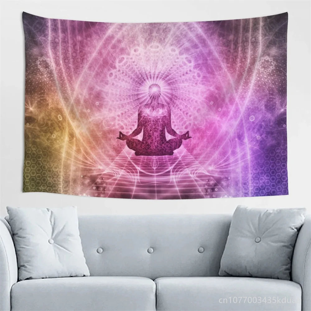 Lotus Seven Chakra Tapestry Wall Hanging Yoga Meditation Home Decoration Bedroom Dorm Background Cloth Banner Room Decor