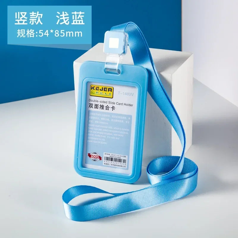 Cards Slots Double-sided Staff Work Card Cover Pass Access Card Holder Name Badge Holder ID Tag Bus Card Sleeve with Lanyard