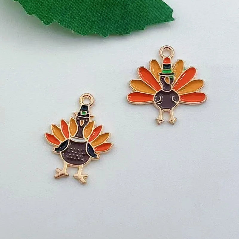 10 pieces of alloy Thanksgiving turkey pendant necklace bracelet earring pendant Diy craft supplies