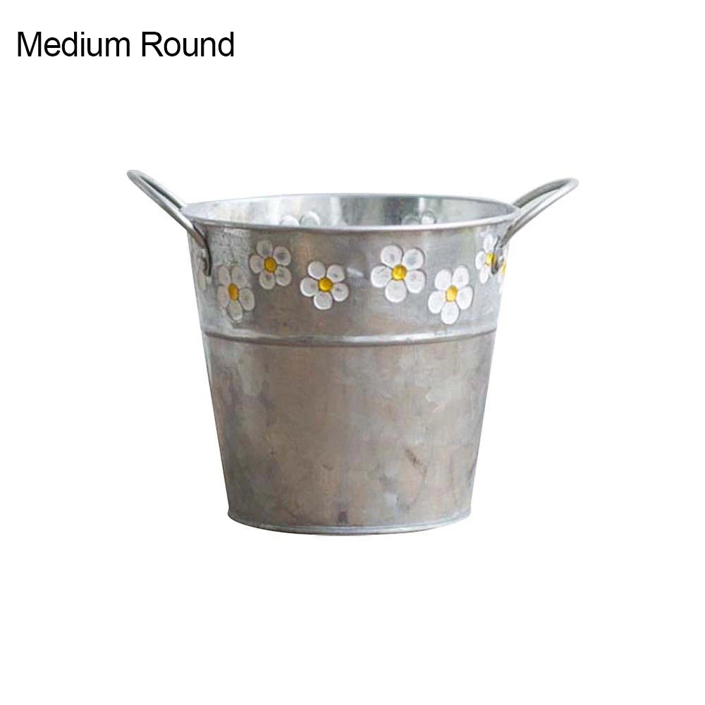 Embossed Vintage Iron Flower Pot Desktop Flowers Vase Plant Hanging Balcony Plant Bucket Planting Home Garden Decorations