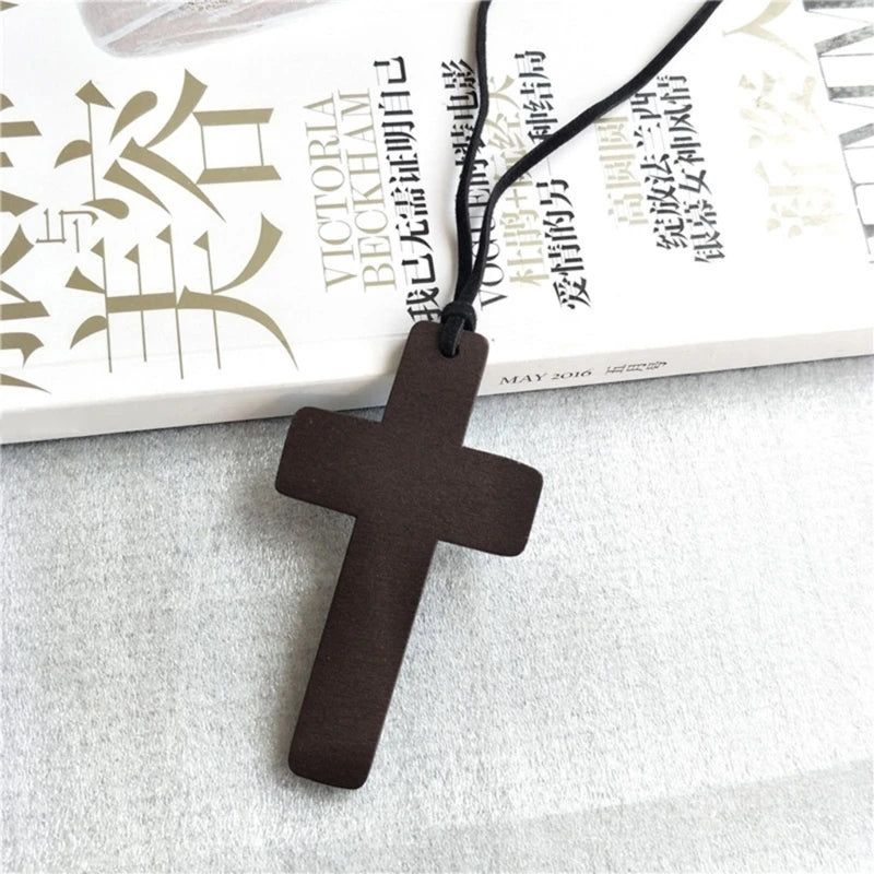 Natural for Cross Pendant Necklace Handmade Wooden Crosses Crucifix Jesus Christ Necklace Pendant Ornaments Women M
