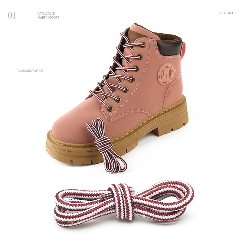 1 Pair 4mm Two-color Striped Round Color Polyester Shoelaces For Work Shoes Martin Boots Leather Boots Shoe Laces 100/120/150CM