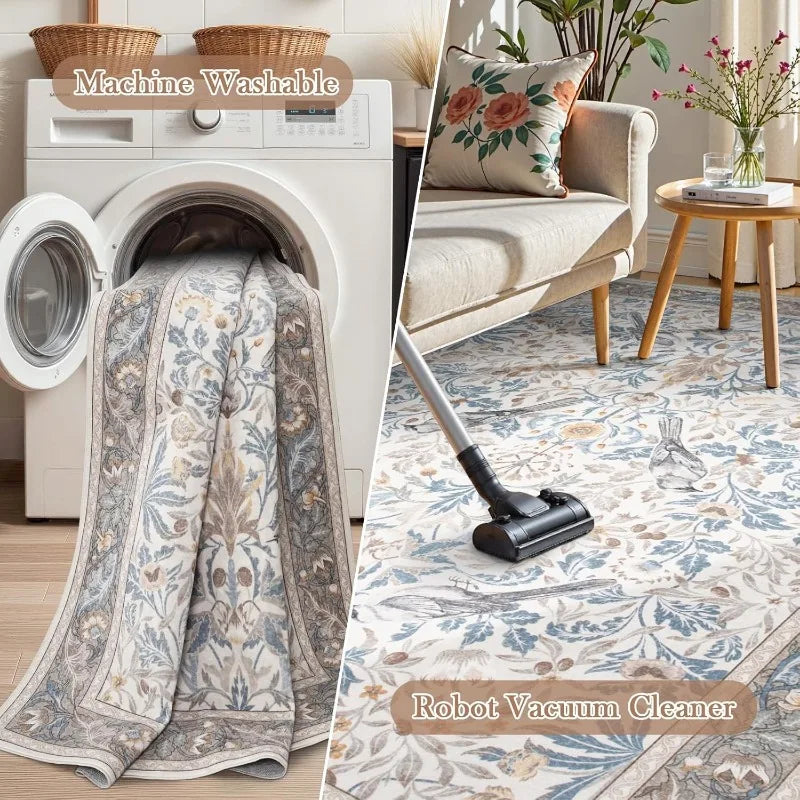 Floral Hallway Runner Rug Soft Flower Botanical Indoor Carpet Bedroom Non-Slip Floor Mat Machine Washable Rugs for Living Room