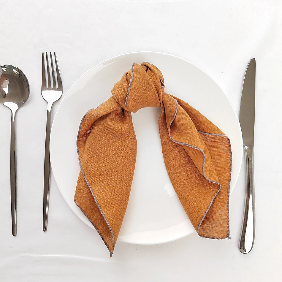 Set Of 4 Pure Linen Napkins Cloths Reusable 40x40cm Soft Comfortable Fabric Kitchen Accessories for Wedding Birthday Parties