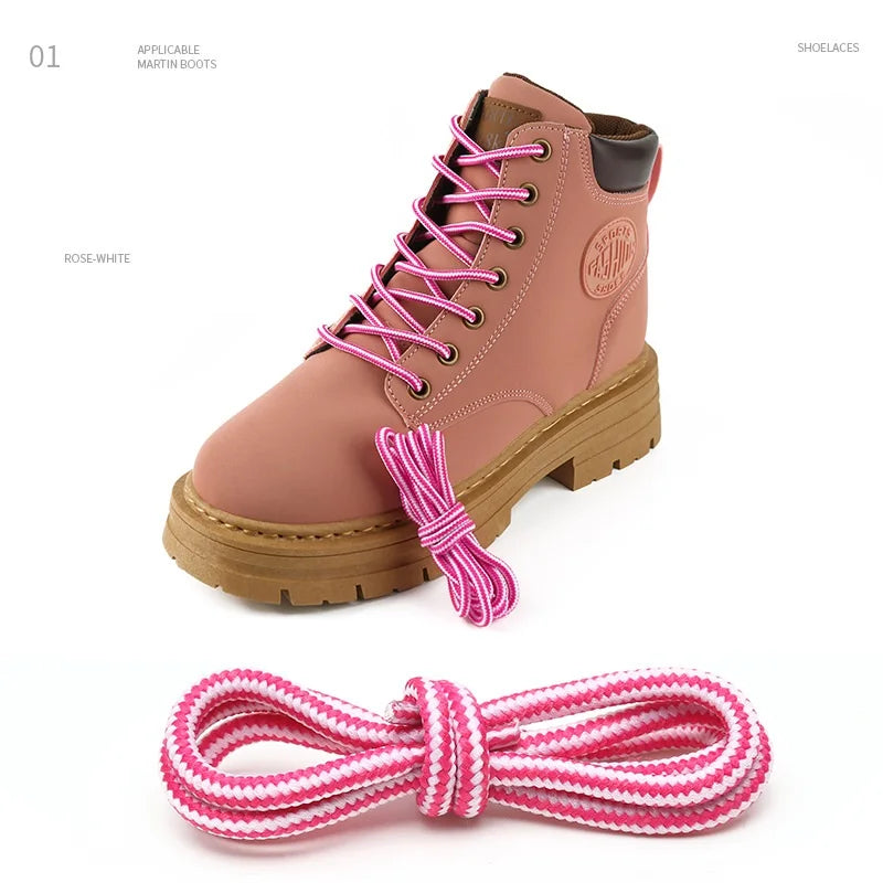 1 Pair 4mm Two-color Striped Round Color Polyester Shoelaces For Work Shoes Martin Boots Leather Boots Shoe Laces 100/120/150CM