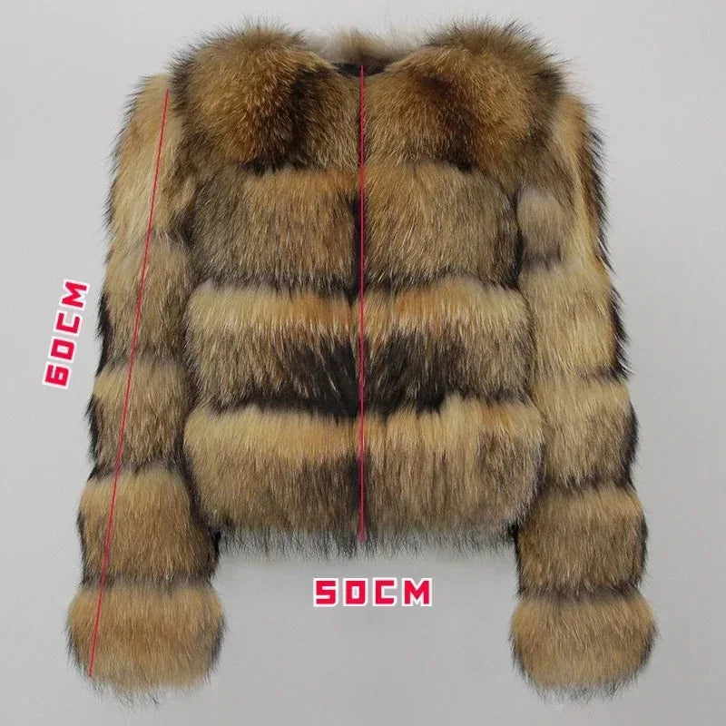 2024 Real Fox Fur Coat Winter Jacket Women Natural Fox Fur Raccoon Outerwear O-neck Thick Warm Luxury Female Plus Size
