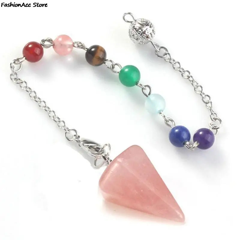 Healing Pendulum For Divination Pink Quartz Pendulums Biolocation Natural Gem Stone Chain Men Reiki Crystal Pendant