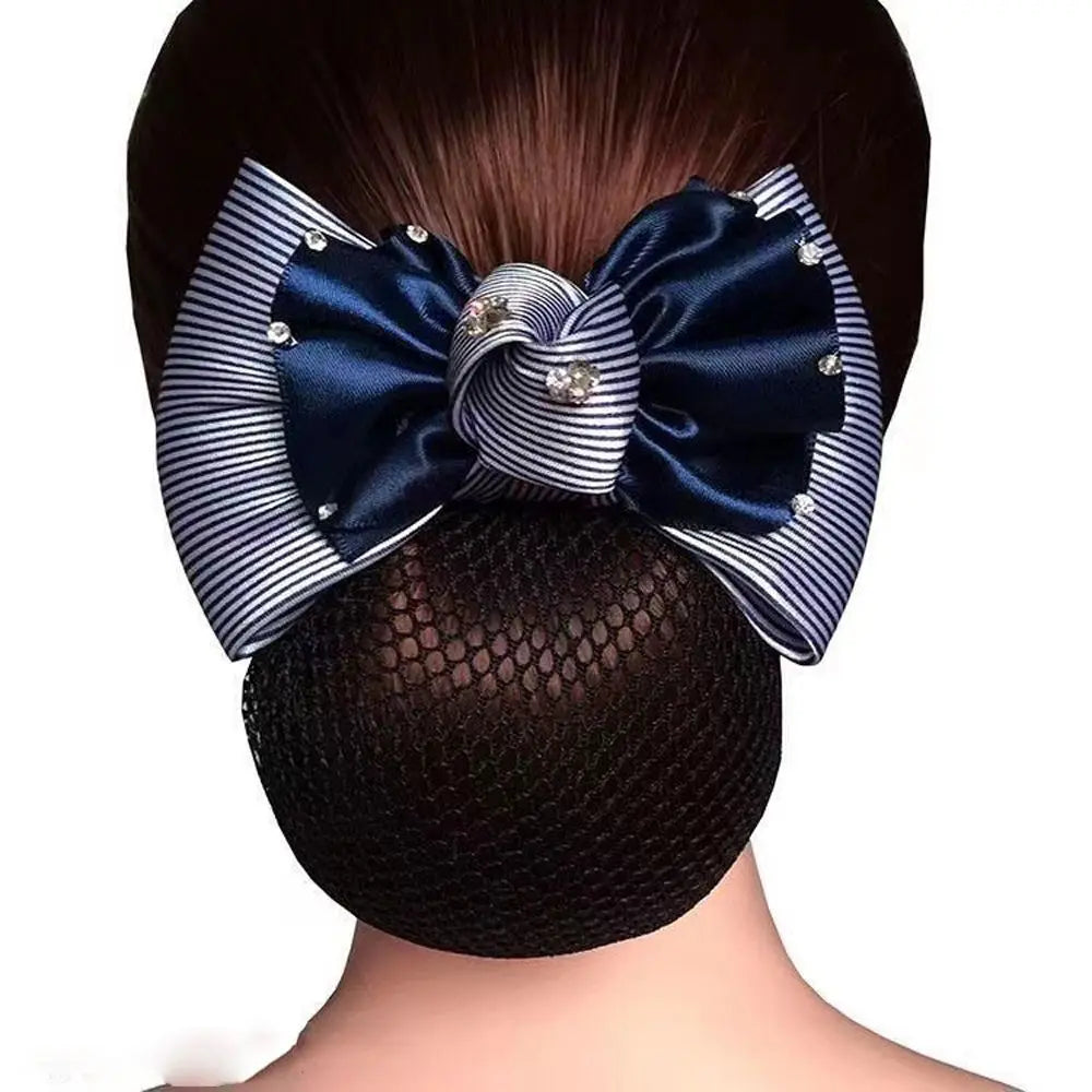 New Floral Lace Satin Bow Hair Net Barrette Bank Staff Flight Attendant Nurses Satin Hair Clip Net Snood Women Hair Accessories