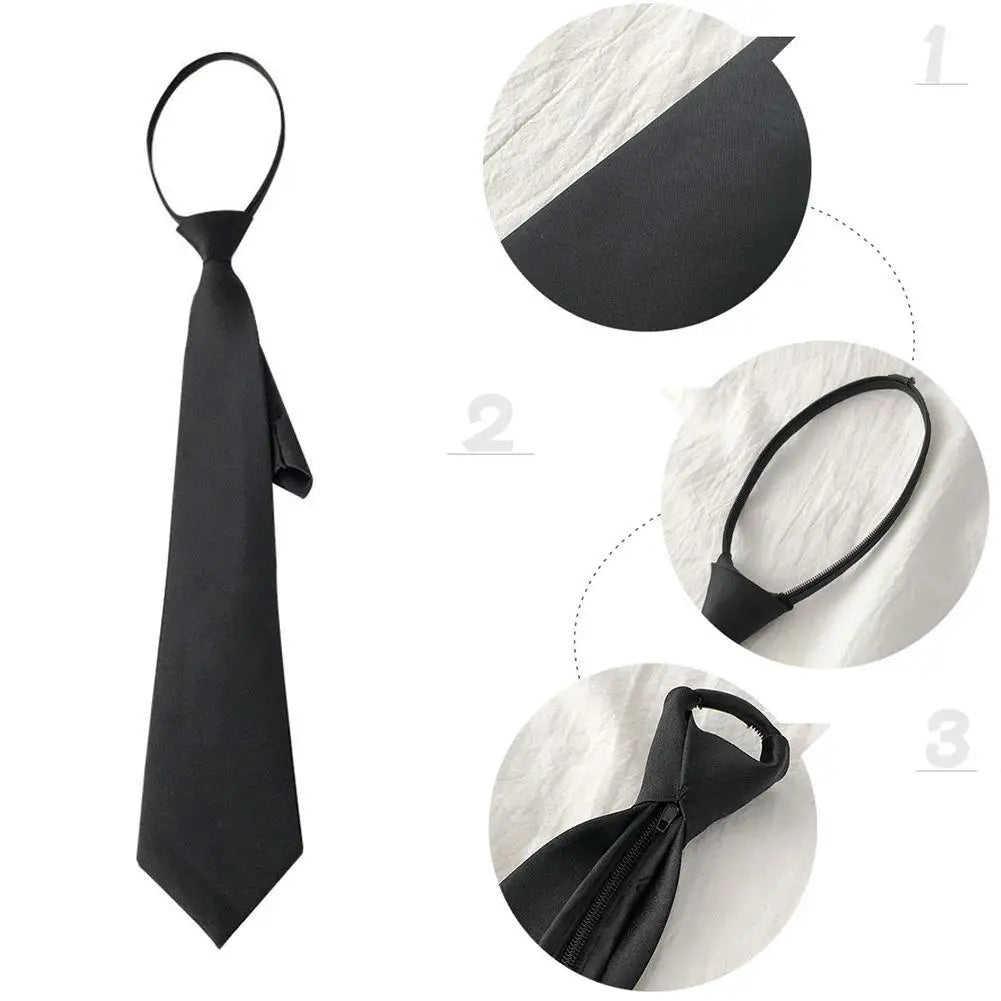 College Style Tie New Women's Clothing Versatile Student Zipper Arrow Type Lazy Retro Solid Silky Narrow Neck Tie Trendy Unisex