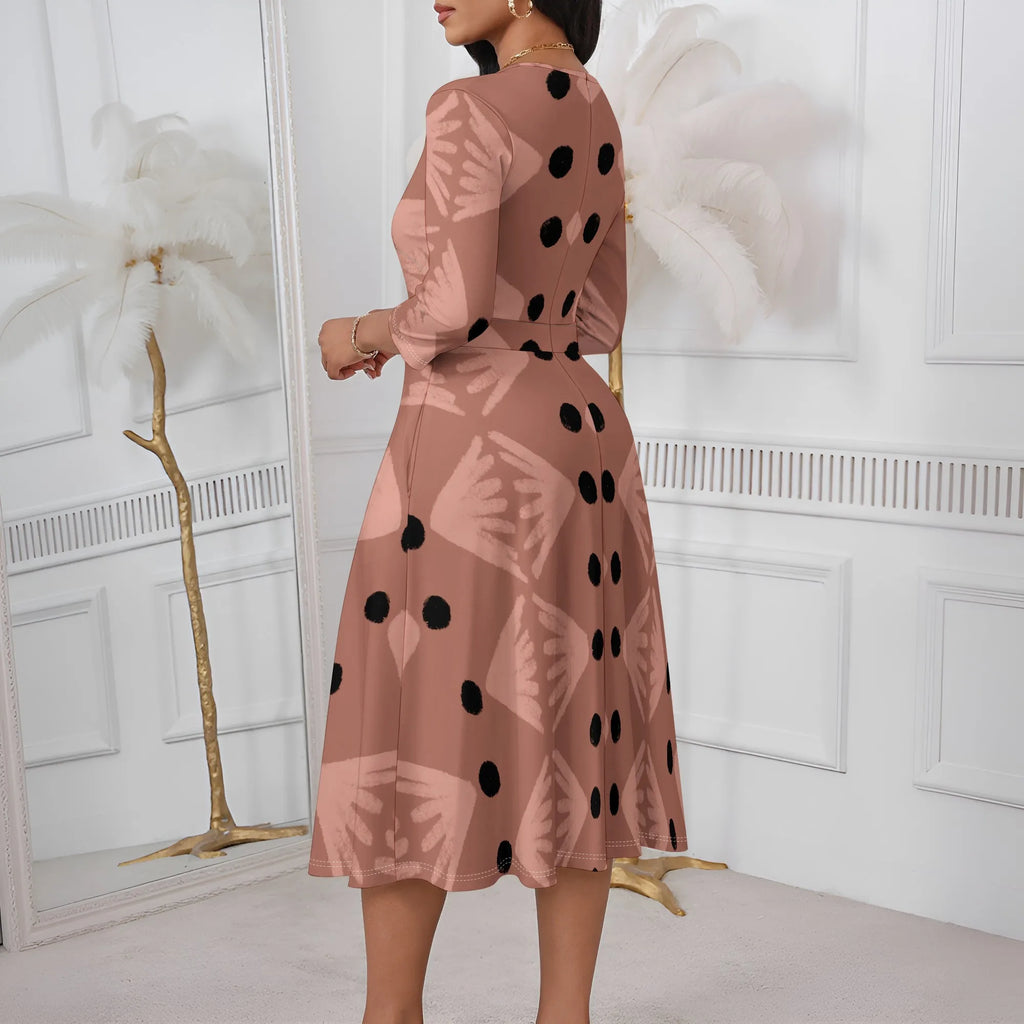 Mudcloth Inspired Print Wrap Dress XS-3XL Modern Afro A-Line Style with V-Neck for Juneteenth, Gallery Visit or Boho Fall Look