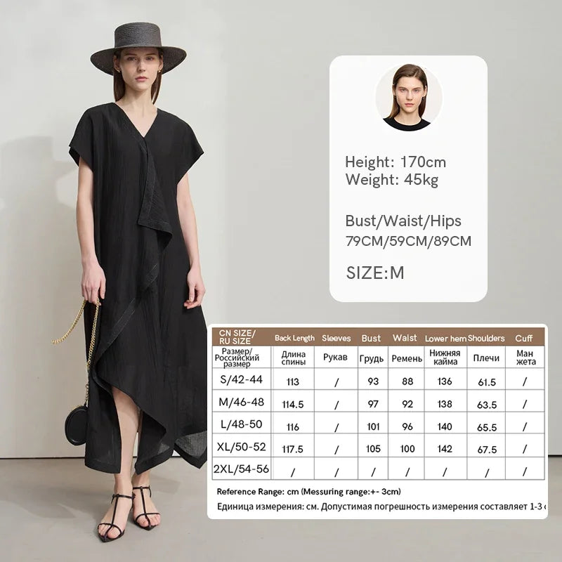 Amii Minimalist Women's Short Sleeved Dress 2025 Spring New Solid Irregular Loose Elegant H Shaped Commute Long Dress 12541134