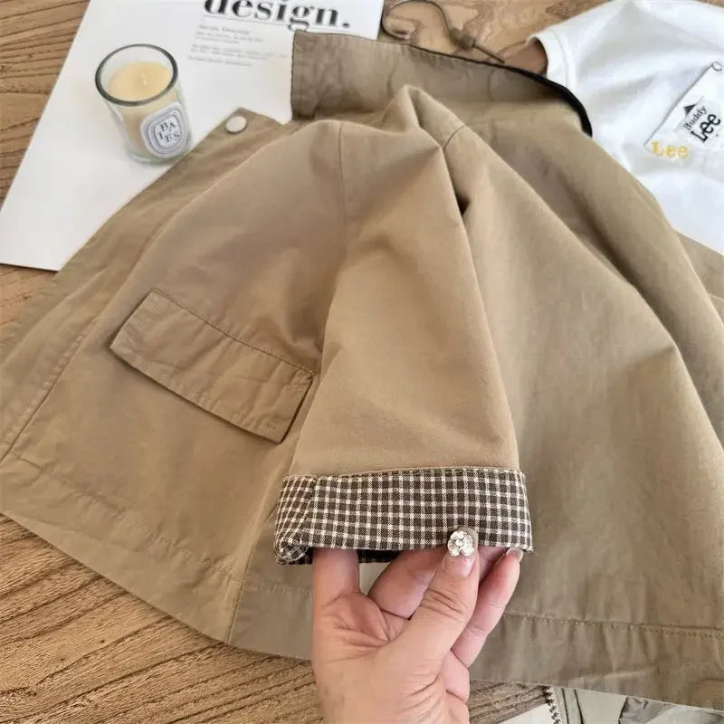 2023 Spring Loods Cotton Simple Clean Fashion Casual Comfortable Kid Unisex Outerwear Turn-down Collar Zipper Full Sleeve