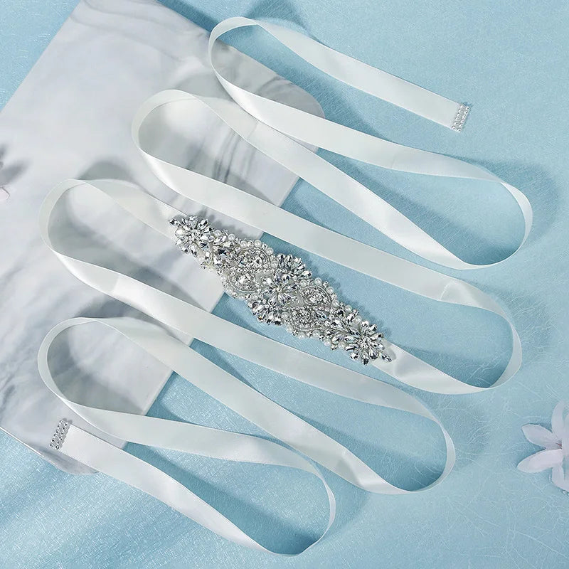 Silver Crystal Bridal Sash For Women Elegant Wedding Dress Belt With Stones New Rhinestone Pearl Bridal Belt Dresses Accessories