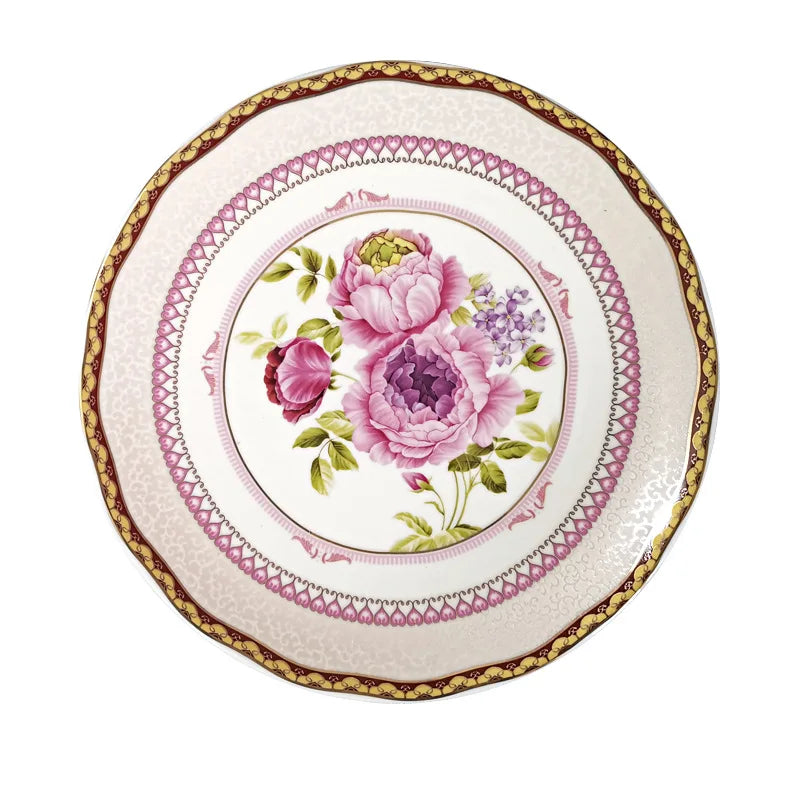 Creative Vintage Ceramic Plate Family Western Dish Steak Dish Dessert Plate Shallow Flower Tableware Salad Fruit 8 Inch