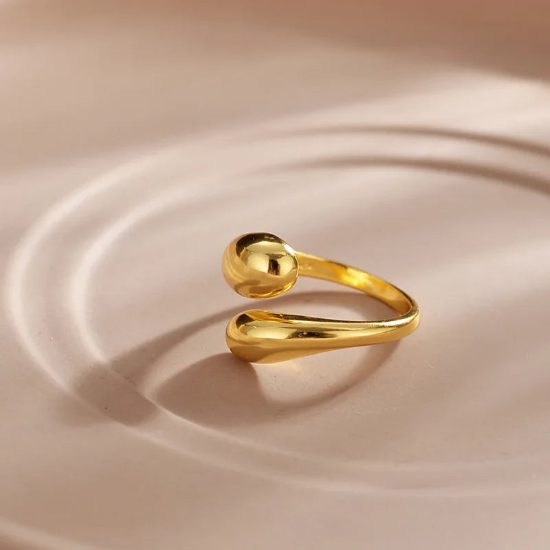 Stainless Steel Minimalist Rings For Women Trend Gold Color Smooth Double Ball Beads Open Rings Aesthetic Jewelry Couple Gifts