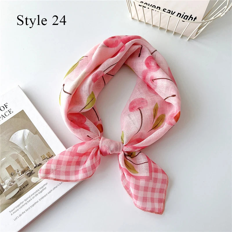 Fashion Cotton Linen Shawl Square Scarf for women sweet Cherry Print Hijabs Ladies Wraps summer sunscreen Bandanas Head scarf