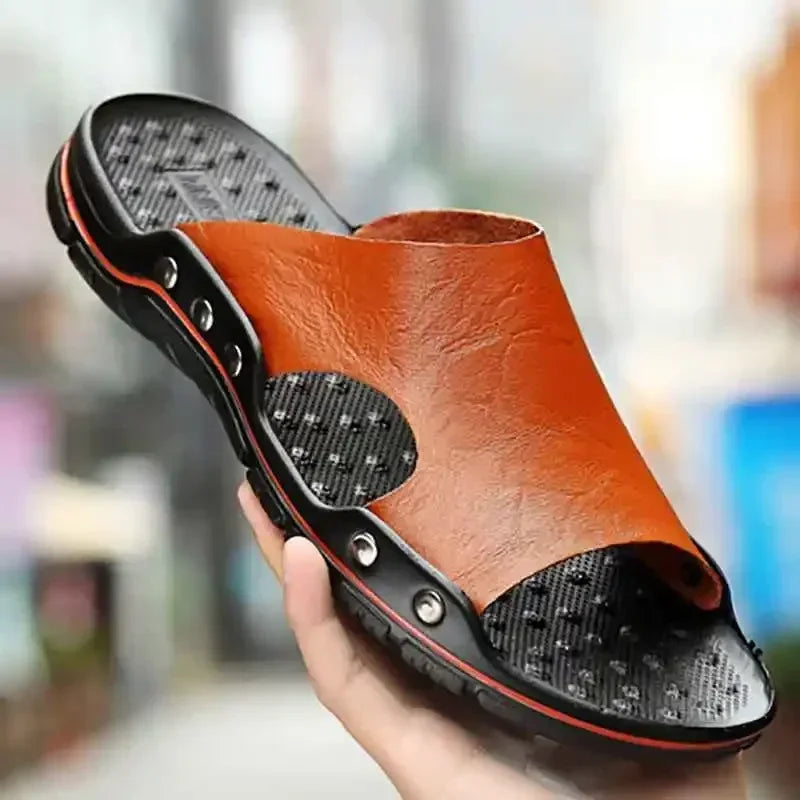 Summer High-quality Leather Slippers  New Men's Sandals  Soft Outdoor Slippers  Comfortable Beach Sandals Outdoor Men's Shoes