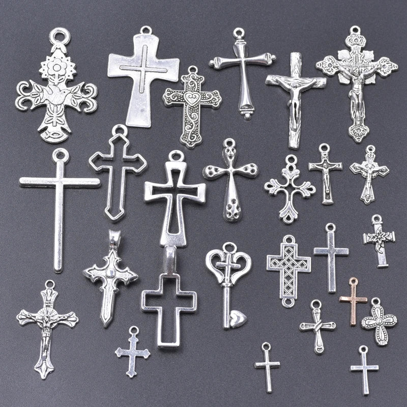 Mix Gold Color Christian Crosses Alloy Charm Antique Silver Pendant diy Jewelry Making Necklace Supplies Crafts Bulk cruz colgan