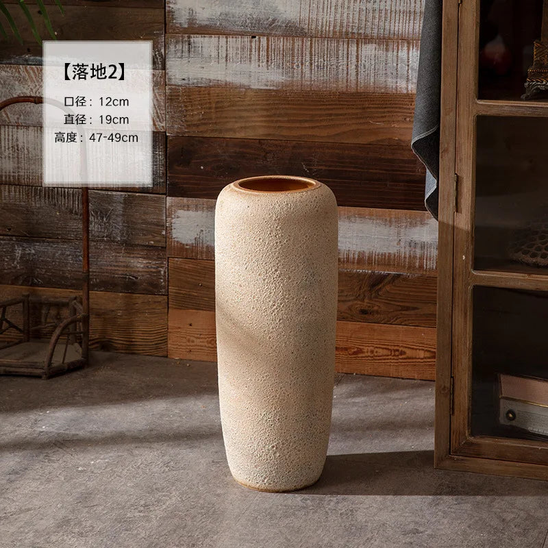 Floor Vase Jingdezhen Ceramic Large Vase Retro Nostalgic Handcrafted Rough Pottery Jar Living Room Vase Decoration
