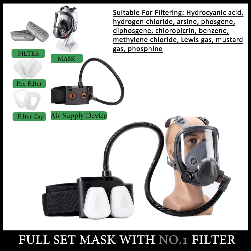 Portable Electric Air Supply Respirator 6800 Full Face Dust Gas Mask Dual Filters For Spraying Painting Polishing Work Safety