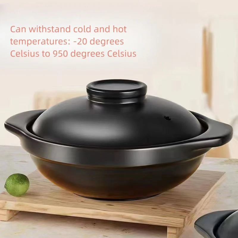 1 ceramic clay pot with lid - Traditional Asian style restaurant grade clay pot for cooking delicious rice, shallow stone bowl