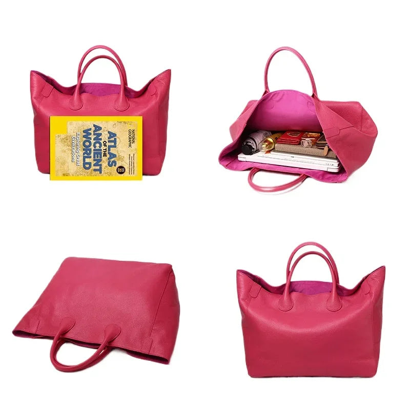 Free Custom Name Tote Bag Women High Quality Soft Comfortable Genuine Leather Minimalist Casual Large Capacity 41cm Big Handbag