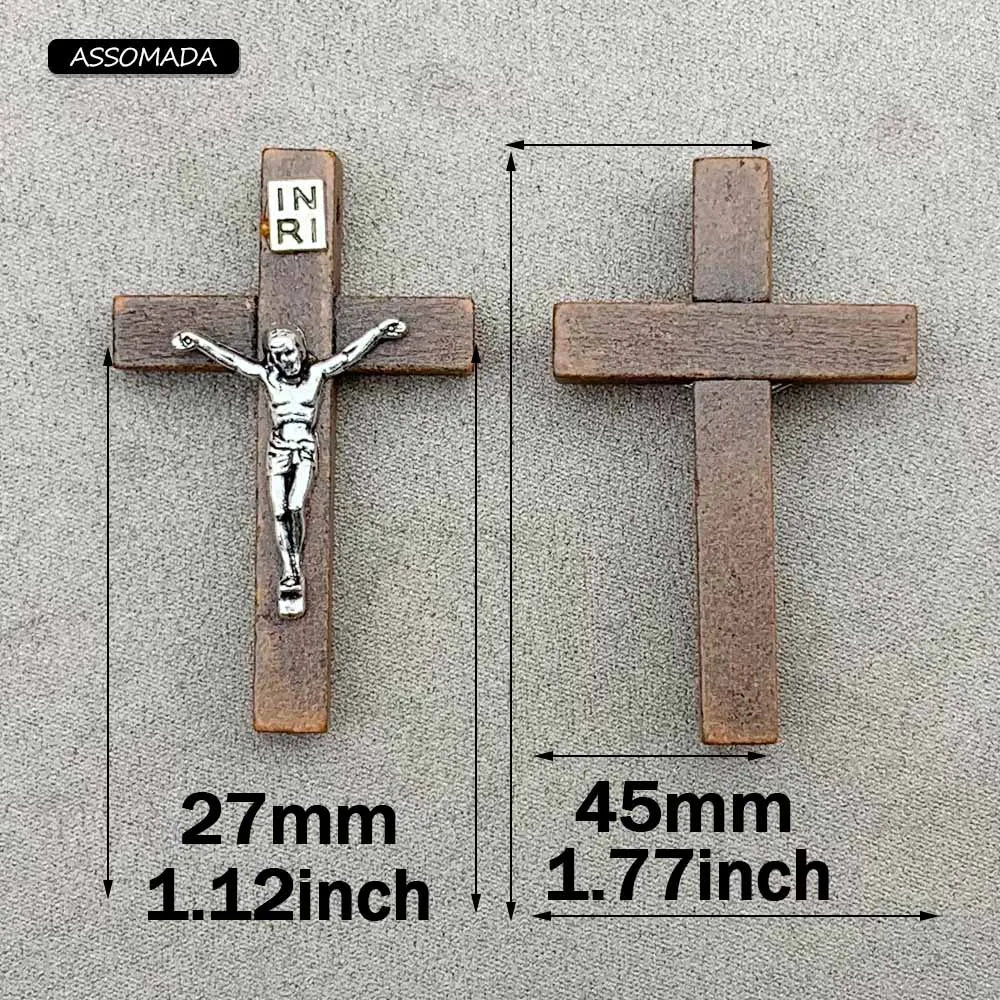 ASSOMADA 6pcs Wooden Cross Jesus Pendant For Jewelry Making Necklaces Christian Crosses Charms Accessories DIY Supplies