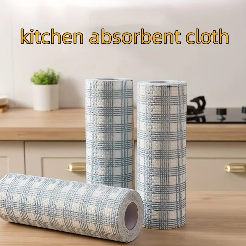 1 Roll of Multi-purpose Blue Checkered Lazy Cloth - Wet and Dry, Highly Absorbent Kitchen Cleaning Cloth