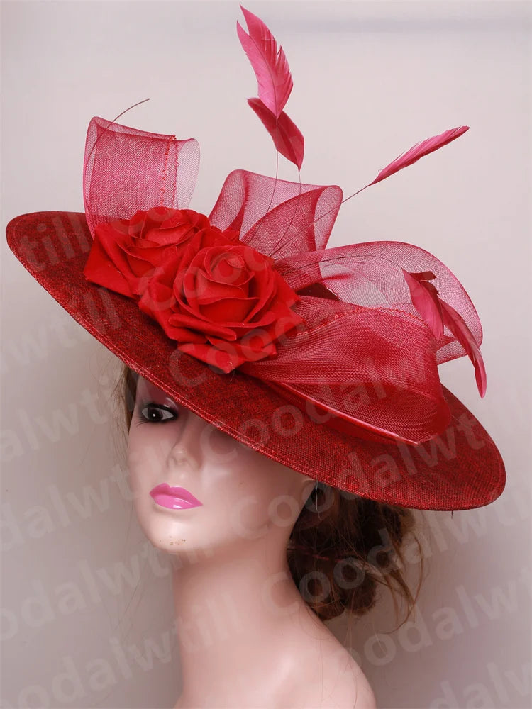 Elegant Women Church Derby Big Fascinator Hat Formal Dress Church Headpiece Bride Femme Marriage Chapeau Cap Flower Millinery