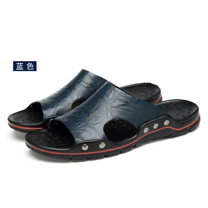Sandals Men's Leather  Classic Summer Men Slippers Soft Original Sandals Real Leather Slippers Men Roman Outdoor Leather Slides