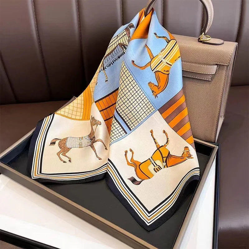 Head Scarf Women Luxury Brand Square 70*70cm Silk Foulard Satin Bandana Cheveux Soft Neckerchief Hijab Hair Scarves For Ladies