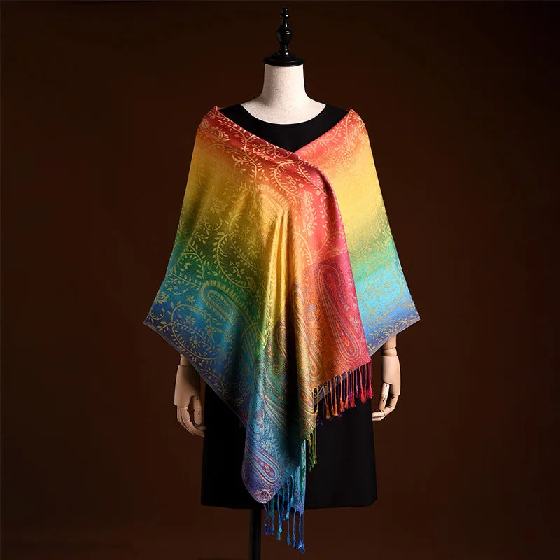 Bohemian Style Paisley Shawl, Multicolor Fringe Scarf, Dual-Purpose Windproof Warm Wrap For Women, Suitable For Mardi Gras
