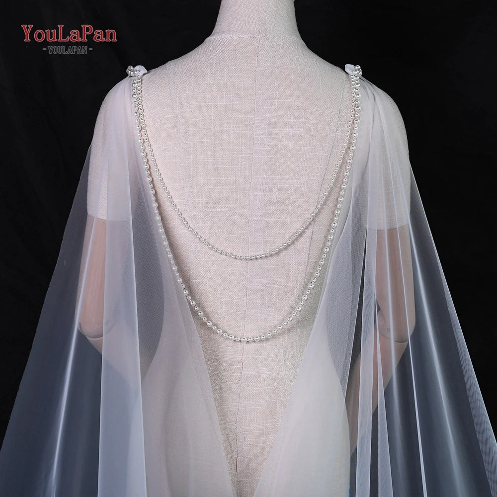 YouLaPan G33 Wedding Cape Bridal Shaw Plain Bridal Shawl Simple Church  Wedding Tail Long Soft Yarn Cloak DIY Shrug