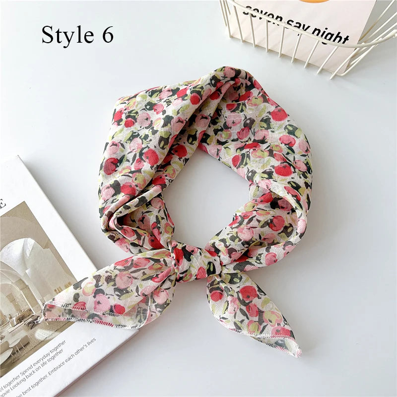 Fashion Cotton Linen Shawl Square Scarf for women sweet Cherry Print Hijabs Ladies Wraps summer sunscreen Bandanas Head scarf