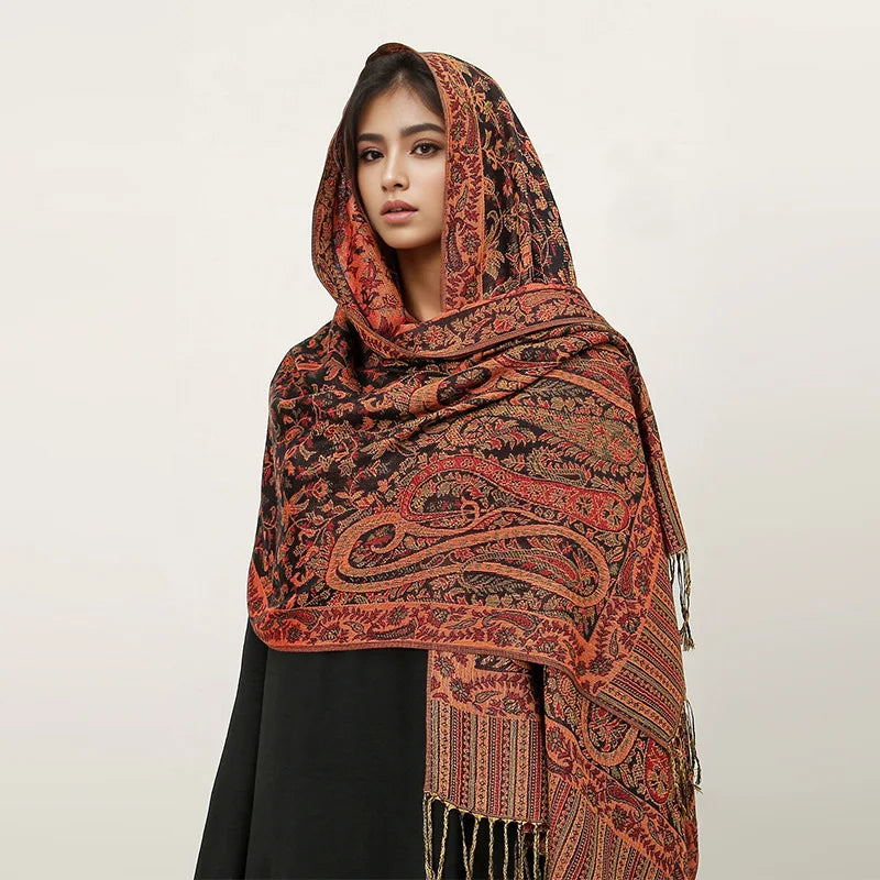 Paisley Pashmina Shawl Scarf Women Jacquard Cashew Printed Scarves Borders Female Tassel Travel Blanket Wraps Ethnic Shawls