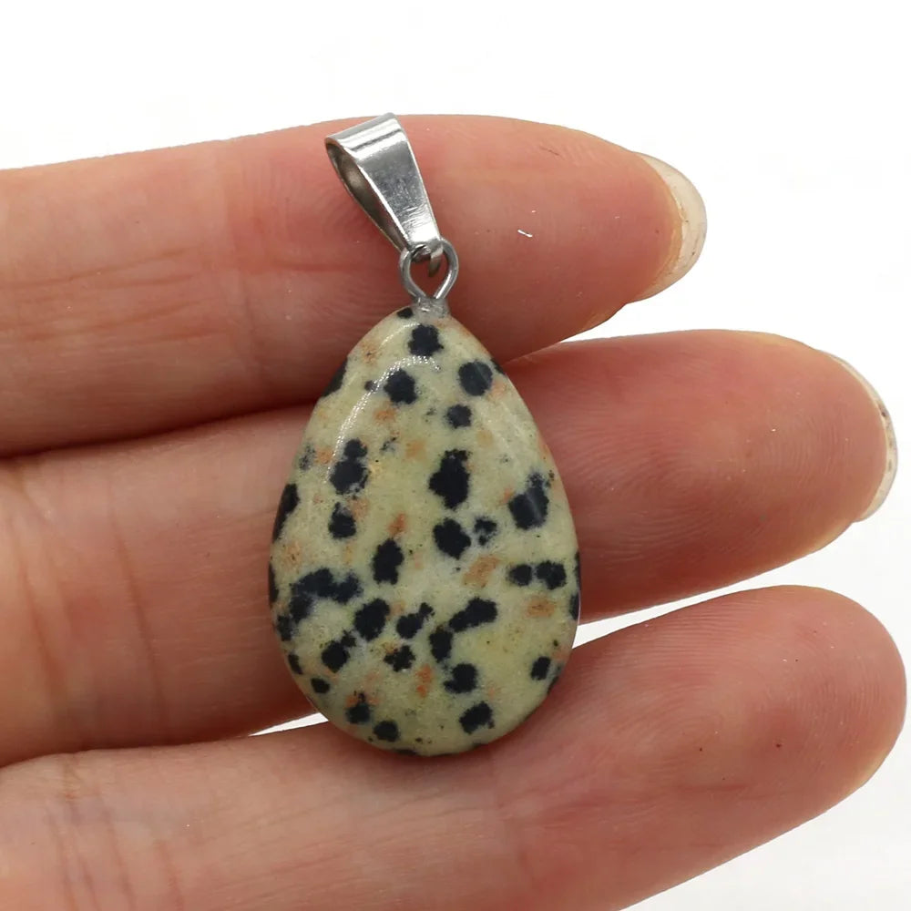 Natural Drop Shape Stone Pendant Crystal Rose Quartz Agate Yellow Jade Opal Malachite Charms for Jewelry Making DIY Accessories
