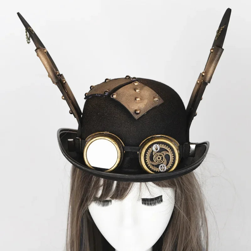 Gothic Headwear Steampunk Hat Victorian Top Magic Gears Goggles Chain Top Hats for Dress Up Halloween Cosplay Costume Fedora Cap